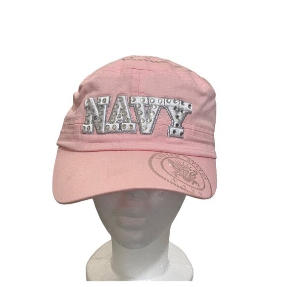 Pink Pot Bull Navy Cap With Rhinestones & USA Seal - Picture 1 of 5